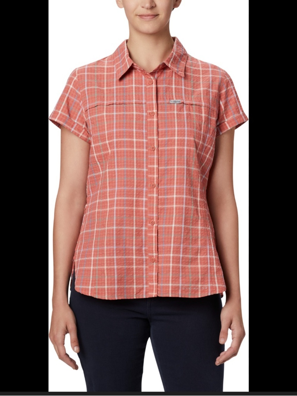 Columbia Women’s Coral Plaid Short-Sleeve Button-Up Top
